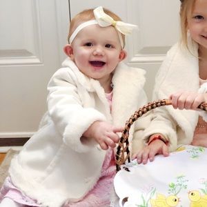 Ivory fur lined, button down jacket - size 12 mo.